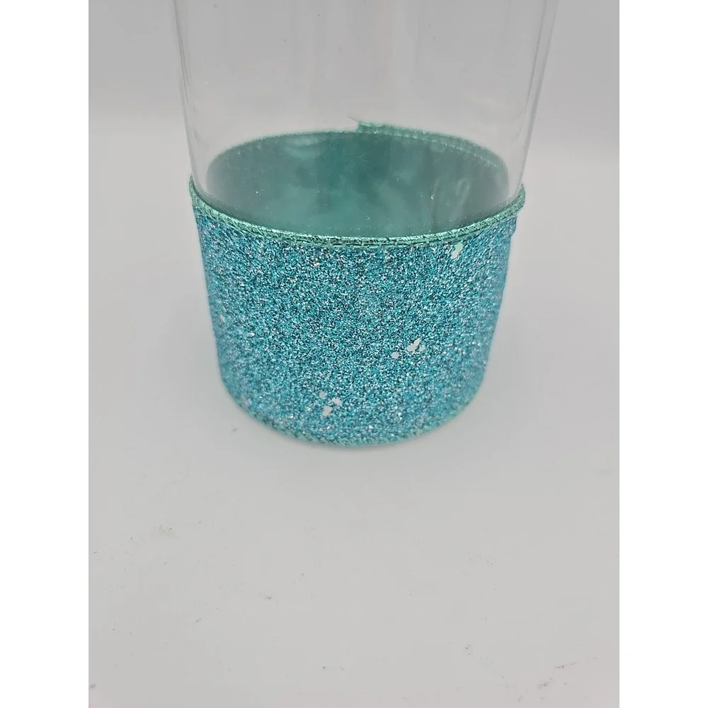 7 Inch Blue Turquoise Glitter‎ Vase Candle Holder Flowers Glass Wedding